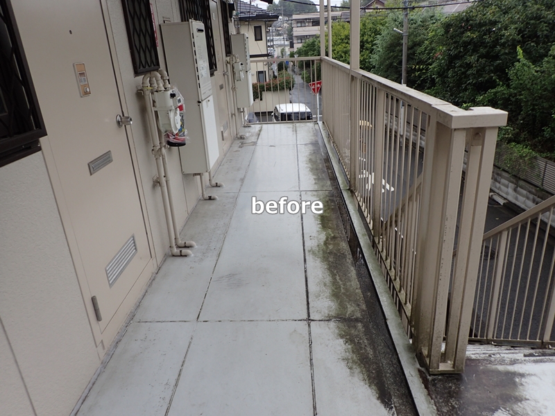 アパート階段廊下のタキステップ防水工事　神奈川県横浜市港北区　工事前
