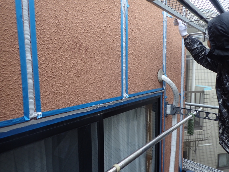 マンション外壁塗装と屋上防水工事　川崎市多摩区　コーキング打ち替え工事