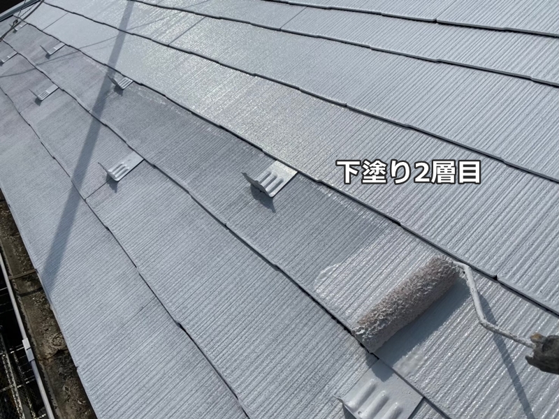 ジョリパットフレッシュ外壁屋根塗装　神奈川県相模原市南区　屋根下塗り2層目