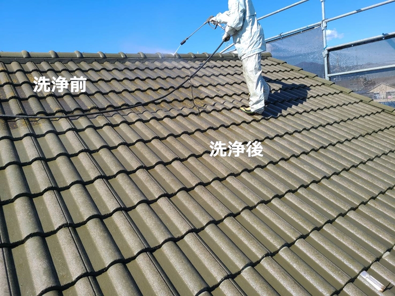 ジョリパット外壁塗装と洋瓦屋根の塗り替え神奈川県平塚市　洗浄工事