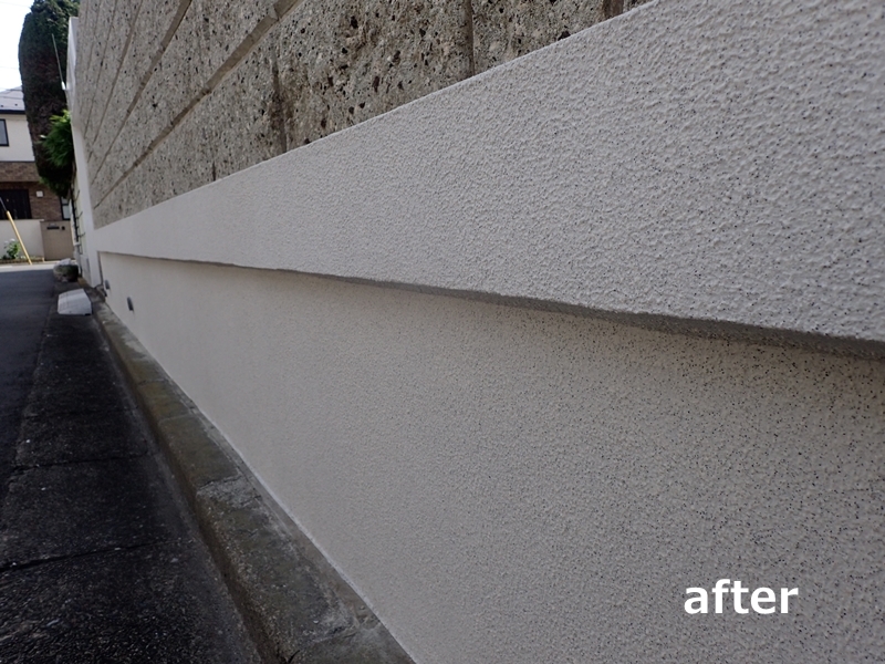 塀の大谷石補修工事と仕上げ塗装　東京都狛江市　工事後