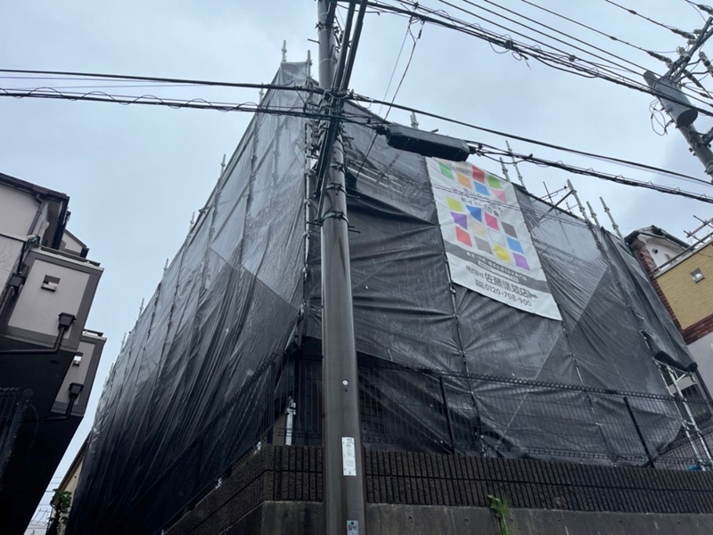 神奈川県川崎市多摩区ジョリパット外壁塗装工事　足場工事