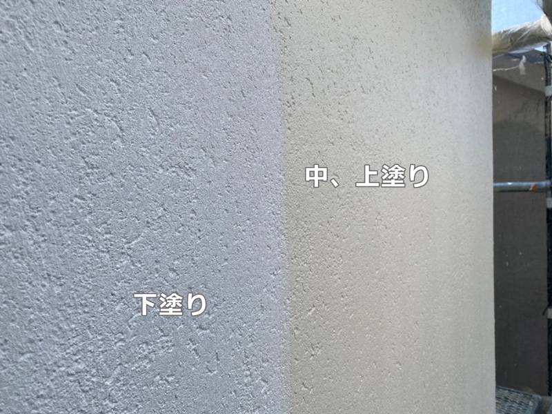 東京都世田谷区ジョリパット外壁塗装工事　下塗り　中、上塗り