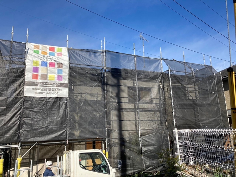 川崎市多摩区　サイディング外壁塗装工事　足場工事