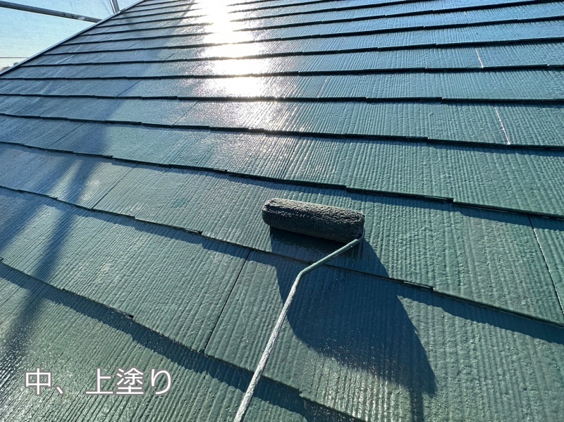 神奈川県川崎市多摩区外壁屋根塗装工事　屋根　中、上塗り