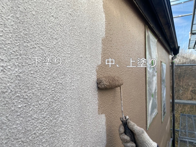 神奈川県川崎市麻生区外壁屋根塗装工事　中、上塗り