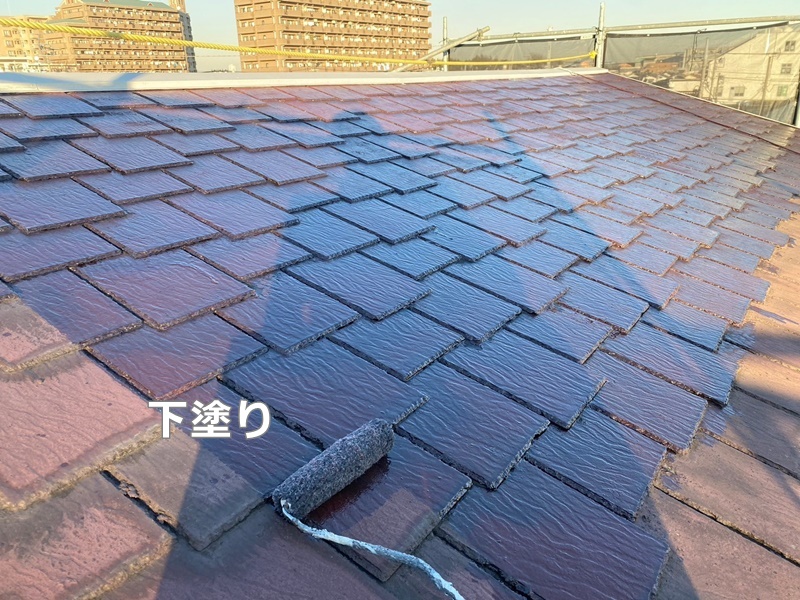 アパート外壁屋根塗装工事　神奈川県海老名市　屋根下塗り