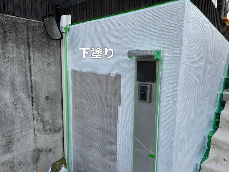 ジョリパット外壁塗装工事　横浜市都筑区　階段廻り塗装