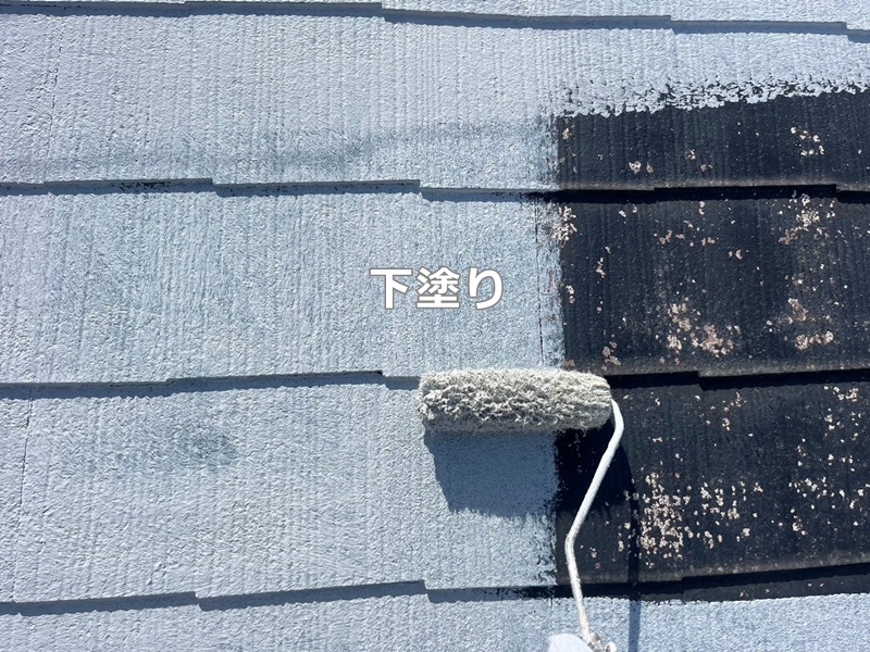 屋根ダイナミックルーフ遮熱塗装　川崎市多摩区　屋根下塗り