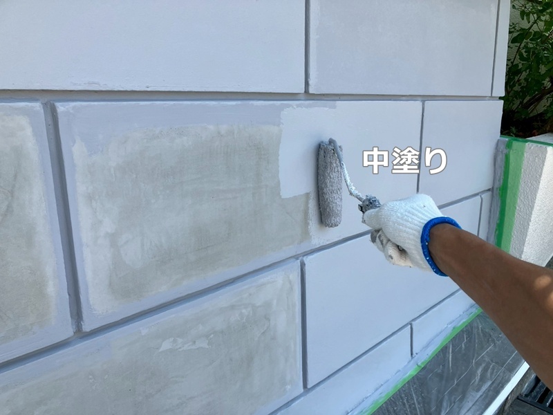 大谷石石積み風仕上げ　ヨウヘキコート中塗り