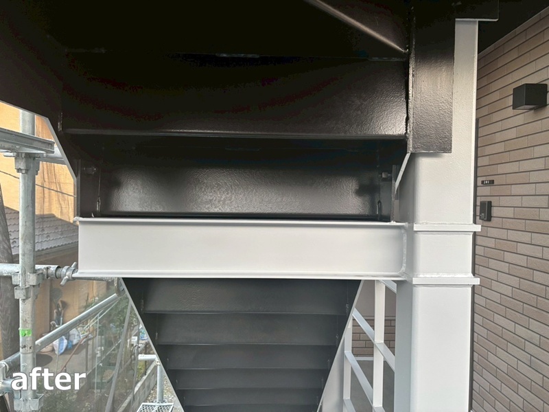 アパート階段塗装工事　埼玉県川口市　工事後