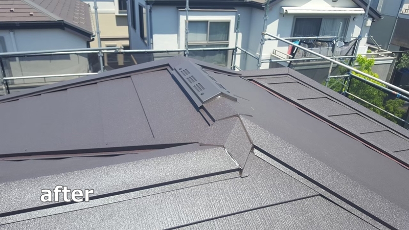 屋根が飛ぶ　コロニアル屋根材の修繕工事　屋根カバー工法